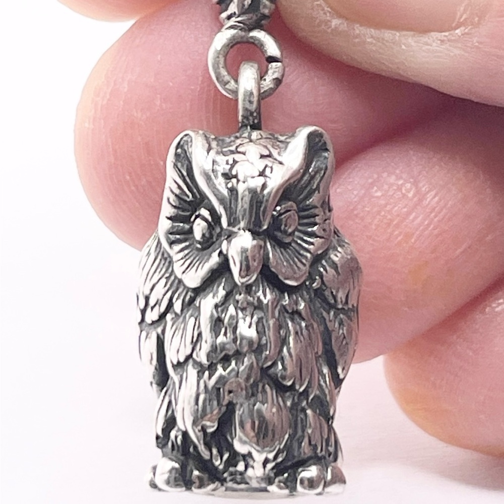 Solid Sterling Silver Owl Pendant - image 1